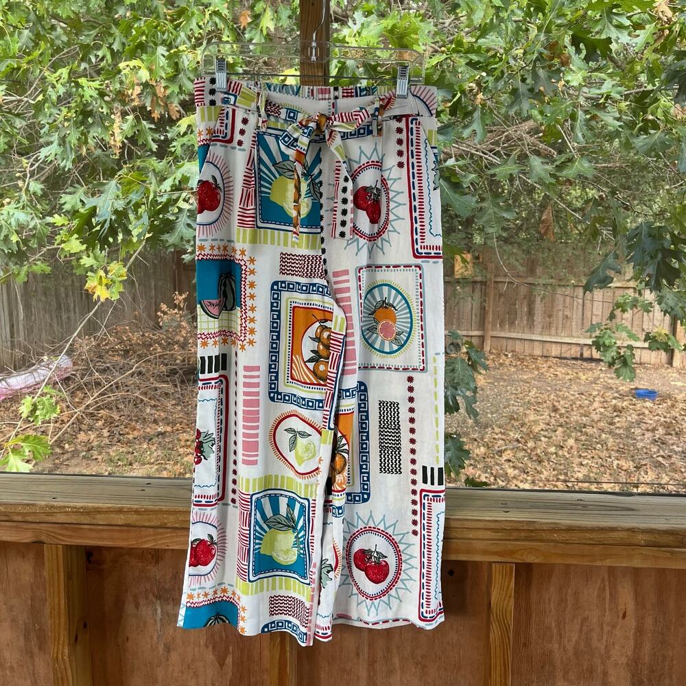 Joie Women's Colorful Linen Blend Fruit Print Wide Leg Pants Size M. NWOT
